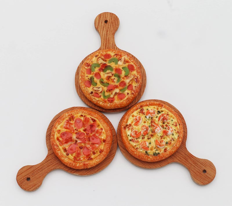 ThaiHonest Mixed 3 Assorted Pizza Dollhouse Miniature on Wooden Tray, Dollhouse Food Dollhouse Kitchen Miniature - Image 4
